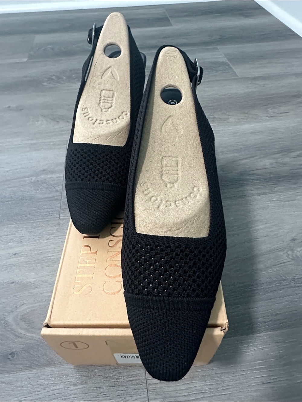 Black Knit Slingback Flats with Cushioned Insole